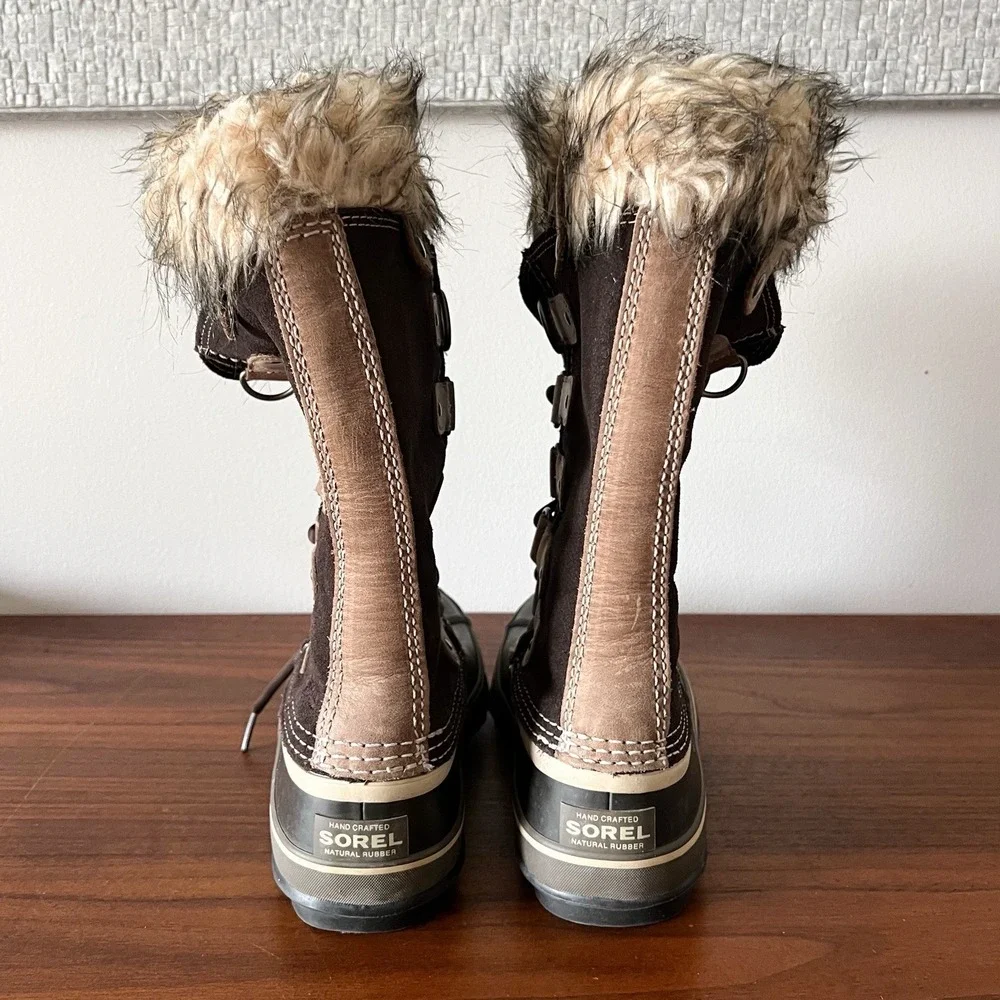 Sorel Joan Of Arctic Boots Womens Size 7 38 Brown Suede Faux Fur Snow Waterproof
